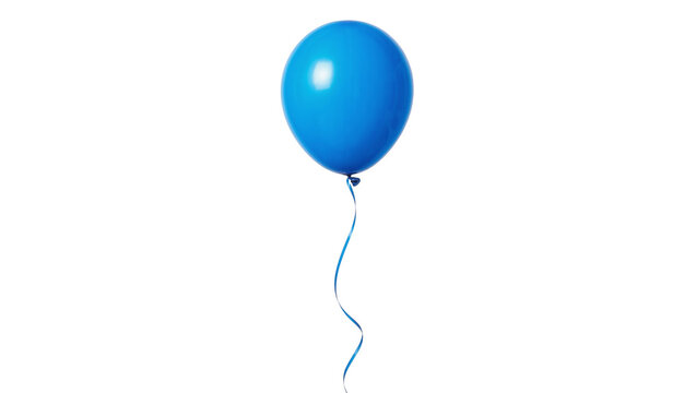 Single bright blue balloon with a thin ribbon, isolated on transparent background