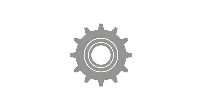 A single grey gear icon isolated on a plain white studio background