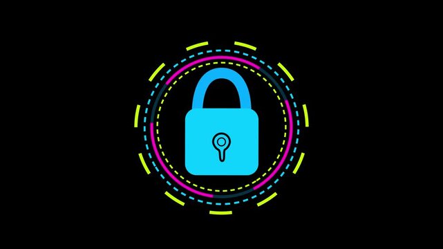 padlock shield lock line icon inside circle, security, closed blocked, line icon video animation. Lock icon protection safety security. Locking private data access. Seamless loop video. 4k animation