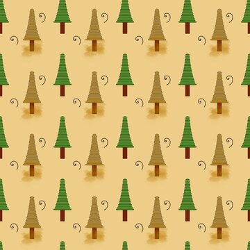 Seamless pine tree pattern, Minimalist forest background for fabric and wallpaper 