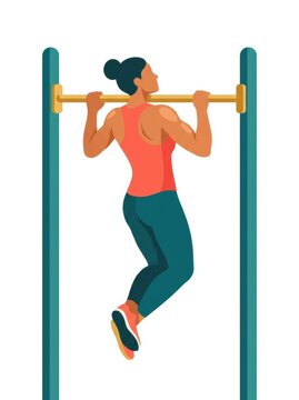 A woman is performing pull-ups on a bar, showcasing strength and determination in a fitness setting. This moment highlights body empowerment.