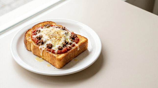 Pizza Bread with Grilled Brioche Minced Beef Mozzarella and Parmesan Cheese For Restaurant Menu
