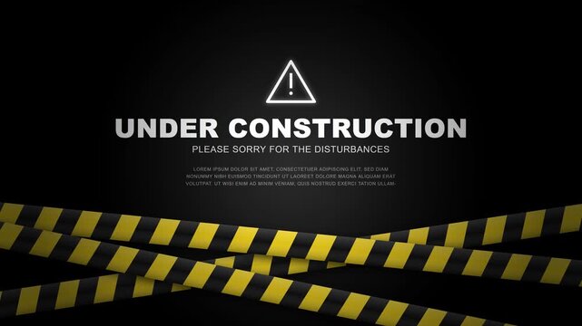 Dynamic website development status concept with 'Under Construction' message and striped caution barrier for temporary page maintenance