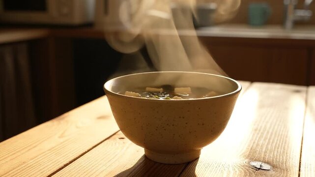 Steam Rising from Miso Soup in Morning Light