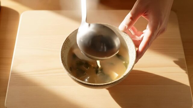 Miso Soup Poured into a Ceramic Bowl