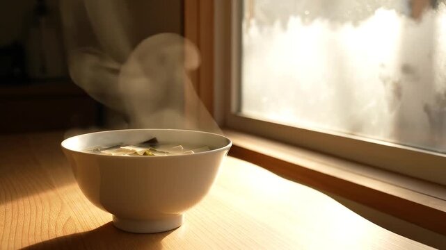 Miso Soup Steam in Soft Window Light