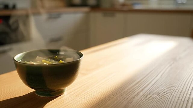 Steaming Miso Soup with Morning Copy Space