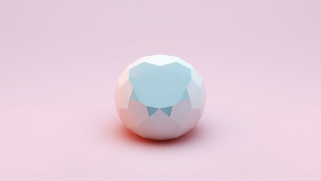 Polygonal gem sits center frame. Soft pink gradient background provides subtle contrast. Minimalist rendering, clean aesthetic.