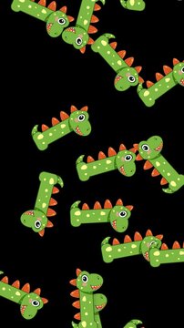 Cartoon Green Dinosaurs Falling Downward on Black Background