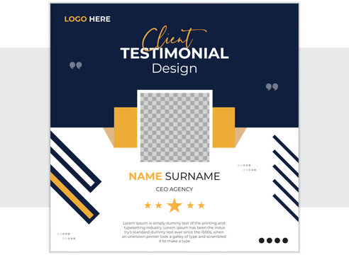 Client testimonial graphic design template with placeholder photo Vector