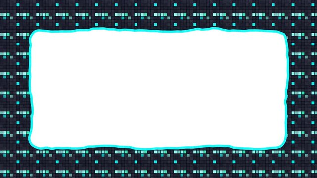 Cyan Retro Pixel Arcade Animated Border Loop with White Copyspace