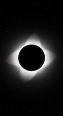 Fototapeta premium A stunning total solar eclipse reveals a glowing white corona around the dark moon, set against a deep black sky filled with distant stars, eclipse, light, space
