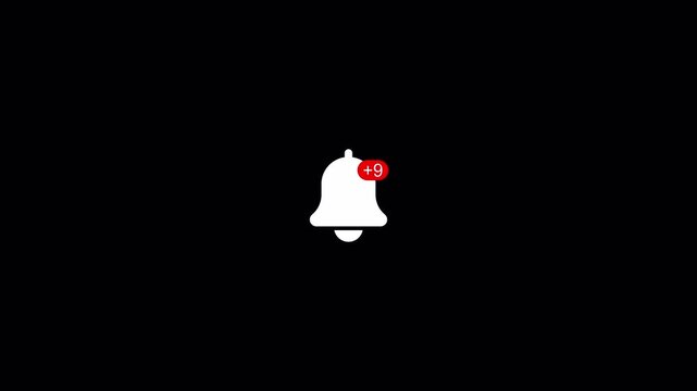 Bell notification icon animation with alpha channel, bell notification plus nine animation on a transparent background 

