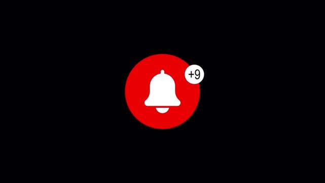 Bell notification icon animation with alpha channel, bell notification plus nine animation on a transparent background 
