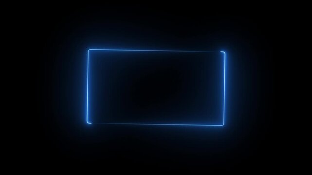 glowing neon blue color square rectangle animation on black background.abstract glowing blue neon rectangle border frame. 4k