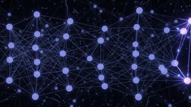 Glowing neural network with signals pulsing through nodes and lines
