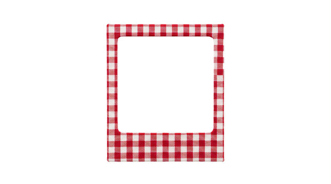 Red and white checkered picnic pattern rectangular photo frame border featuring a classic fabric cloth texture on transparent background