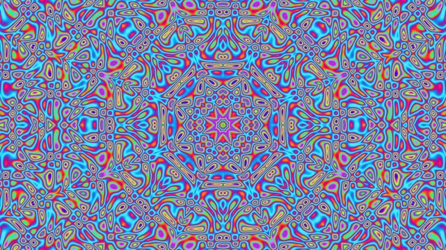 Abstract Kaleidoscope Pattern with Vibrant Laser Grid and Psychedelic Symmetrical Background