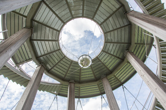 View tower Sch&ouml;nbuchturm near Herrenberg, steel and wood construction, architecture, spiral staircase