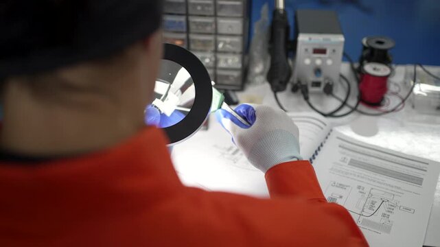 Close-up of Technician Repairing Robotic Component on Workbench