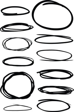 Hand Drawn Scribble Circles and Oval Shapes Collection, Sketch Outline Set
