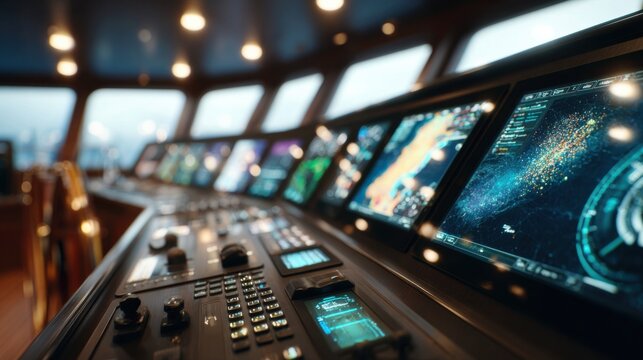 Modern Digital Navigation Control Interface on a Ship's Bridge