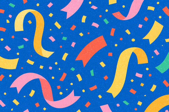 Colorful Confetti and Ribbon Festive Pattern Background