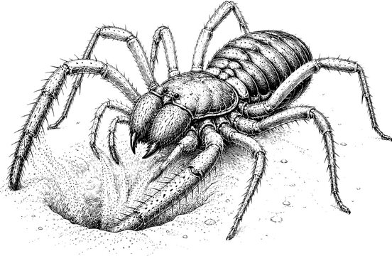 Detailed Camel Spider on Desert Ground Vintage Black and White Scientific Illustration
