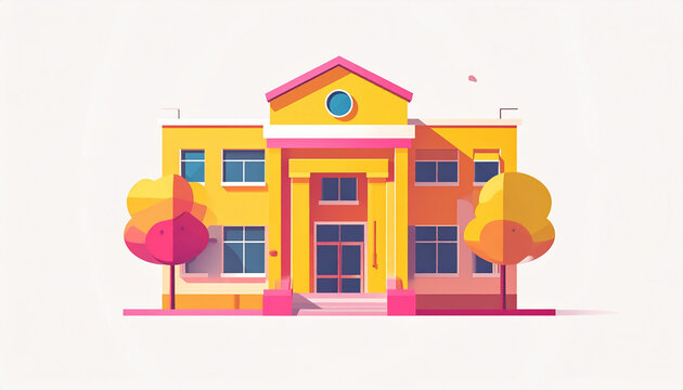 Colorful School Building Illustration for Education and Learning