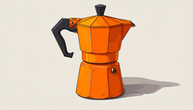 Vintage Orange Moka Pot Coffee Maker Illustration