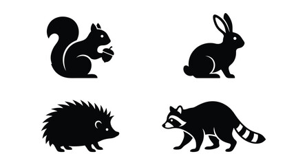 Forest animal silhouettes squirrel rabbit hedgehog and raccoon © Tamim