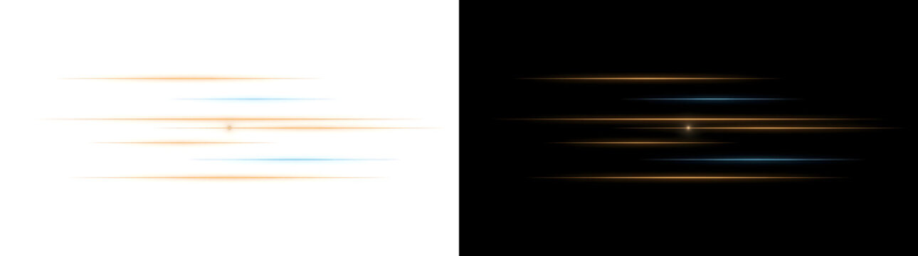 Gold and blue light horizontal lines glowing in parallel rows with a bright spark point for modern technology theme designs offering PNG, Transparent and Black Background Versions