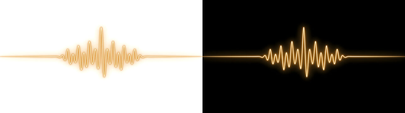 Sound Wave glowing audio frequency line pulsing with rhythmic peaks for music and technology visual designs displaying PNG, Transparent and Black Background Versions