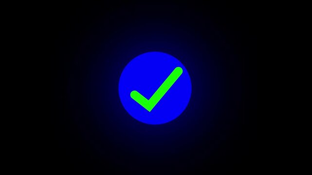 glow Animated check mark isolated on black screen for user interface, successful task completion