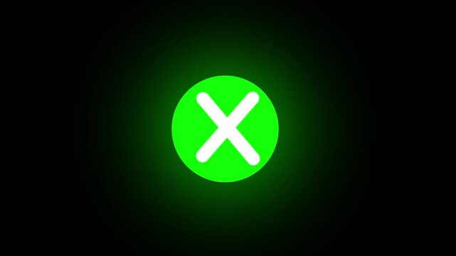 Animated cross mark icon on white circle for error status and cancel decision symbol on dark background