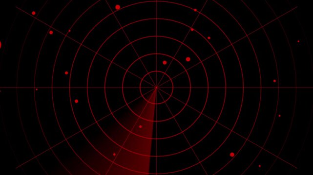 Futuristic radar screen interface with scanning beam and target dots on dark background 4k motion animation.
