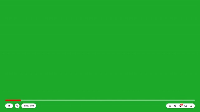4K content video player UI overlay on a green screen. Features animated progress bar and media controls for seamless video compositing