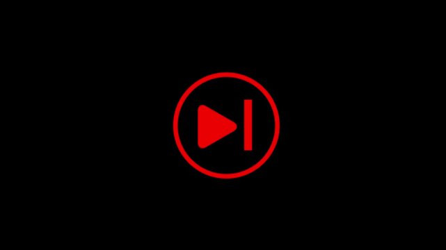 Animated white skip forward button icon motion graphic, audio and video player interface element