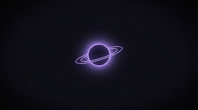 Glowing Purple Ringed Planet Silhouette Floating In Deep Dark Space Galaxy Background