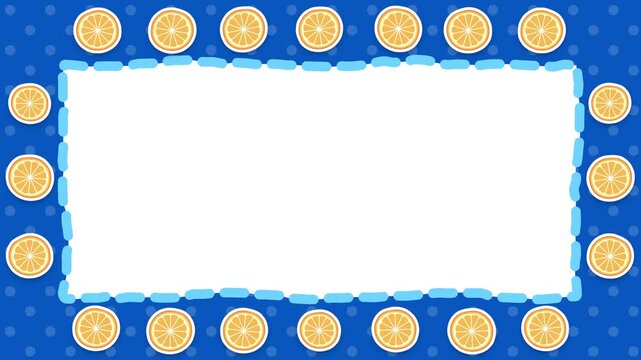 Animated Lemon Border Frame with Blank Copy Space on Blue Pattern Background