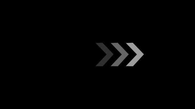 Right-directional arrow loop animation on black background. Animated arrows for the overlay video layer icon