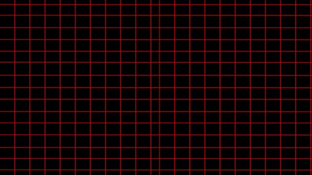 Horizontal rad grid move background animation loop, seamless texture motion graphic overlay on screen black background