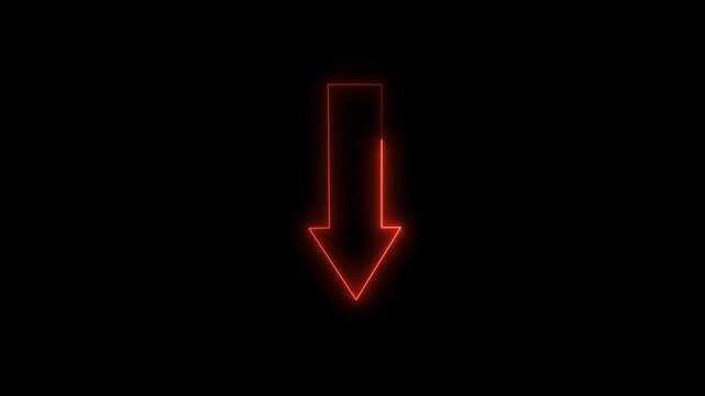 Abstract Glowing neon arrow on black background Arrow indicating the direction to the next page