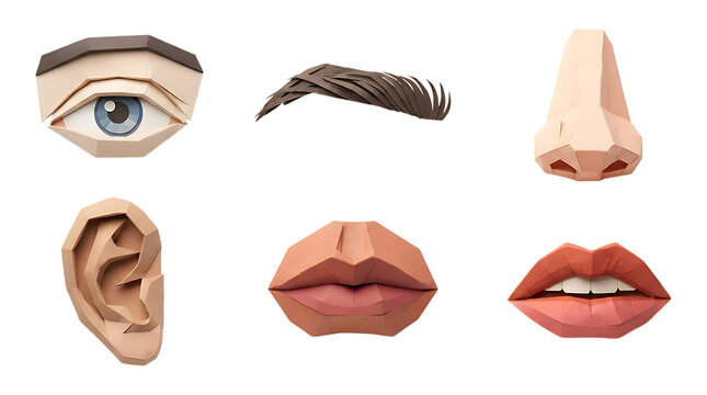 Set of low poly human facial features isolated on a white background