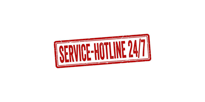 Red service hotline 24/7 stamp for customer support communication.