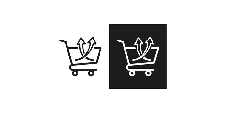 Shopping cart outline icons with upward pointing arrows in black and white styles.
