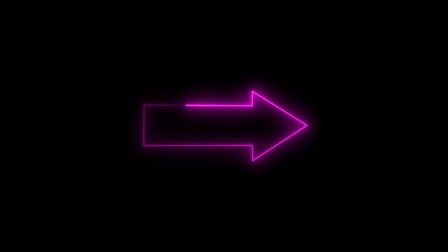 Abstract Glowing neon arrow on black background Arrow indicating the direction to the next page