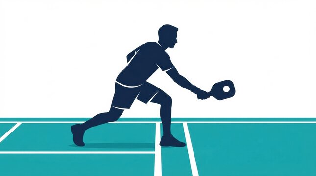 Player strikes a pickleball with a paddle on a court during a sunny day. The game involves quick reactions and skillful moves.