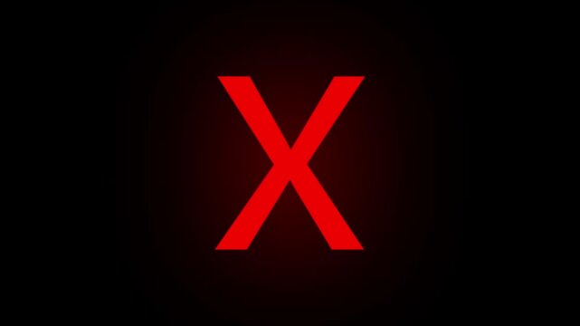glow Red cross mark animation icon video . X letter, crossed lines, denial concept, incorrect cross symbol animated red x mark for error or rejection animation video 4k . on black screen