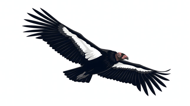 California condor in flight with wings spread wide against a clear blue sky